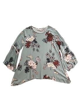Southern Stitch XL 100% Cotton Floral Bell-Sleeve Tunic Top with Crochet Detail